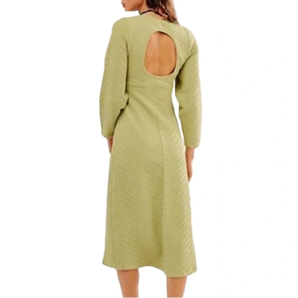 Free People Gabby dried aloe  Long Sleeve Crew Neck‎ keyhole back midi Dress